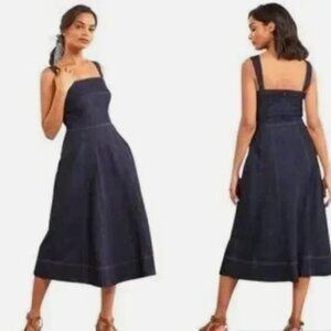Boden Virginie Denim Dark Blue Sleeveless A-Line Jean Midi Womens Dress- 6 P